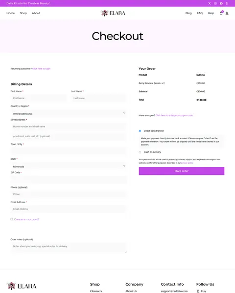 Elara WooCommerce checkout page