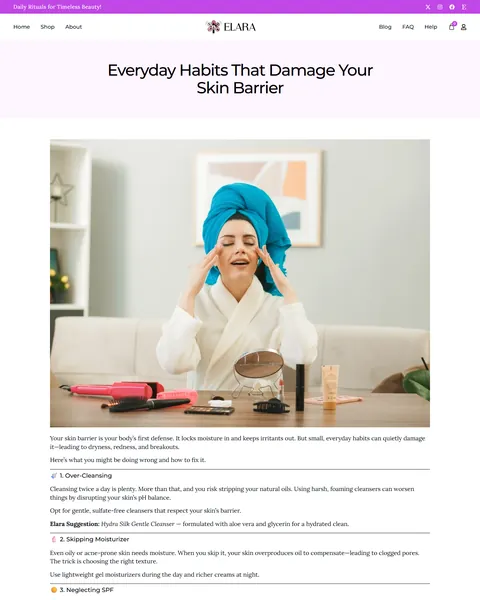 Elara single blog post about skin barrier habits