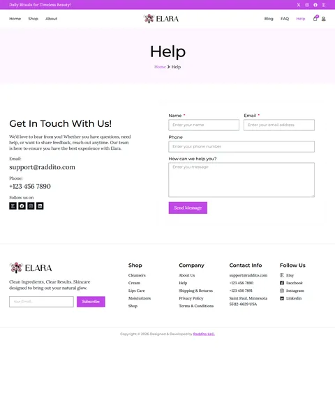 Elara help and contact page