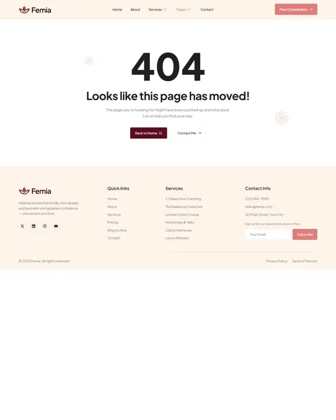 Femia 404 error page