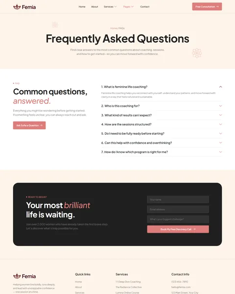 Femia life coaching FAQ page
