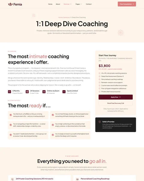 Femia 1:1 coaching program details page