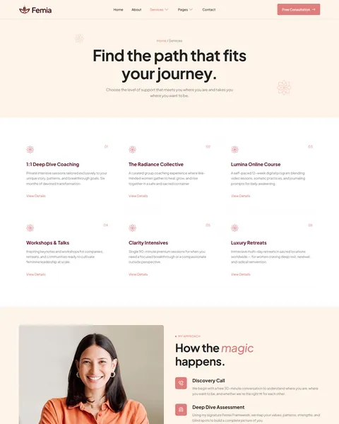 Femia life coaching services page