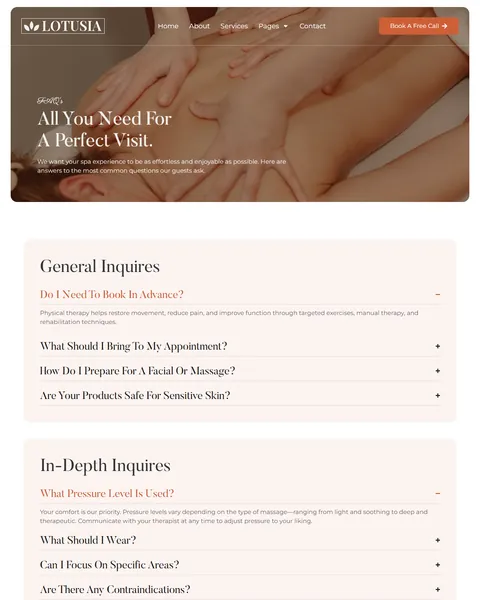 Lotusia massage spa FAQ page