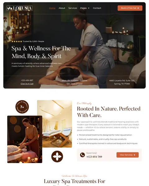 Lotusia massage spa Elementor template kit homepage