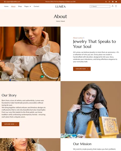 Lumea jewelry store website template About page