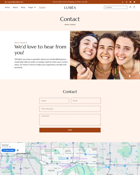 Lumea jewelry shop Contact page
