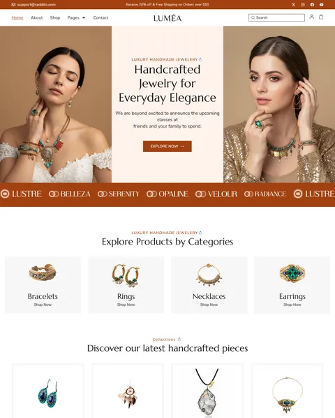 Lumea jewelry shop Elementor template kit homepage