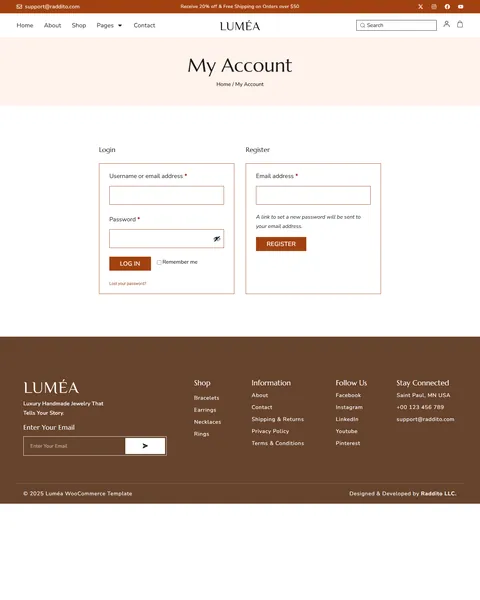 Lumea customer account page
