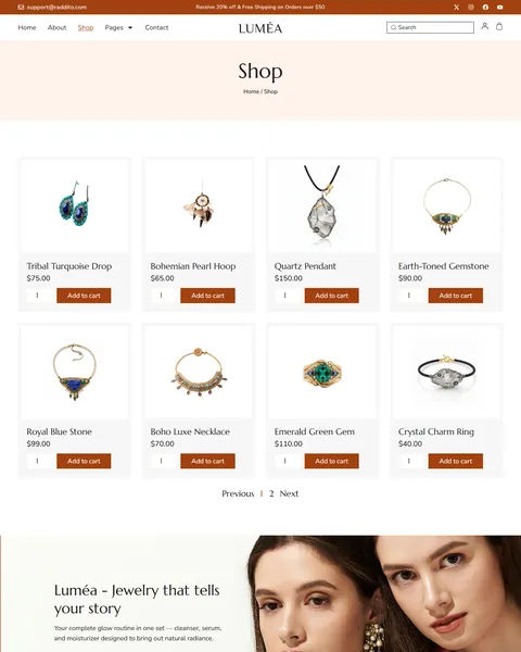 Lumea WooCommerce jewelry shop page