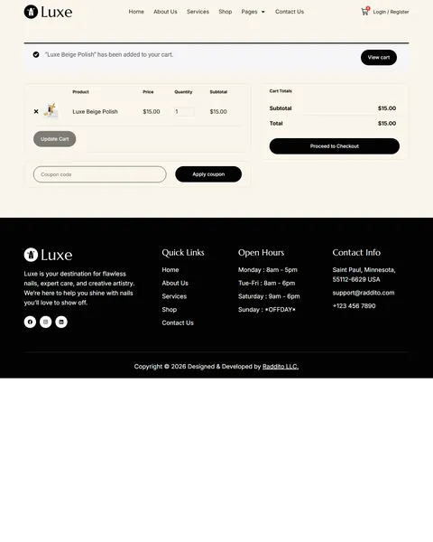 Luxe WooCommerce cart page