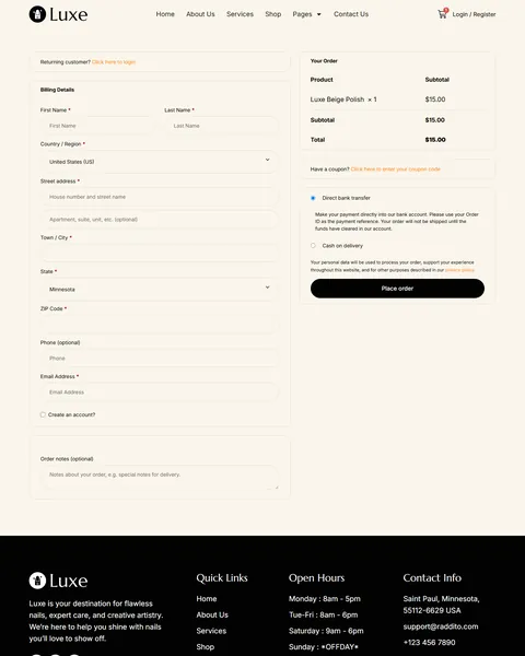 Luxe WooCommerce checkout page
