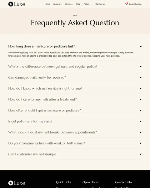 Luxe nail care FAQ page