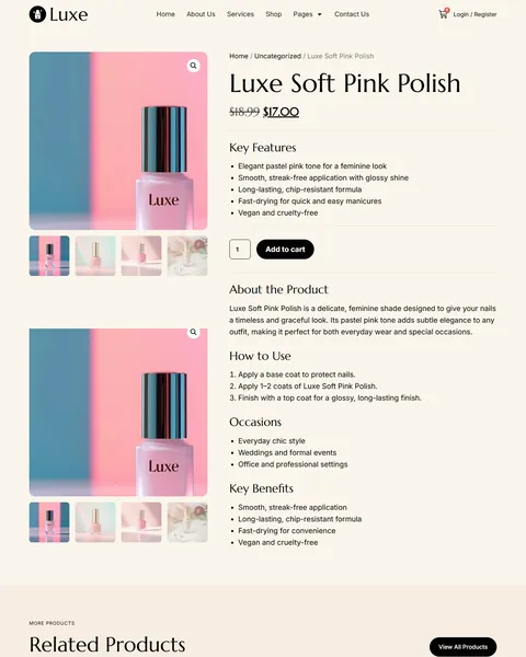 Luxe nail polish product page