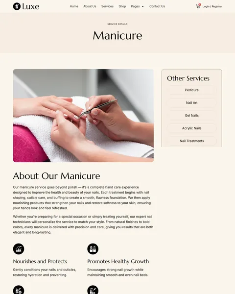 Luxe manicure service details page