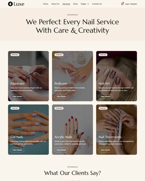 Luxe nail services page