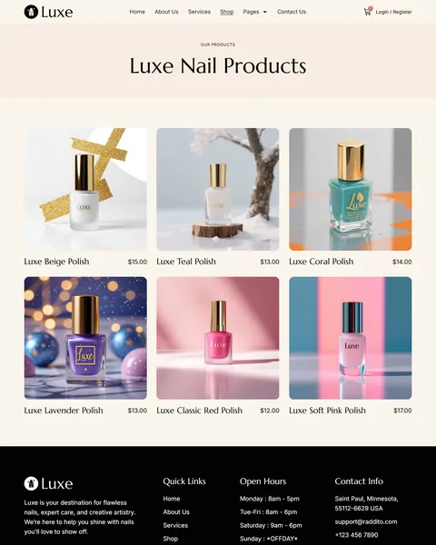 Luxe nail polish shop page