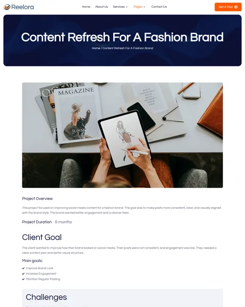 Reelora social media case study page