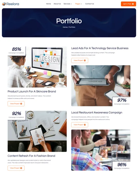 Reelora social media campaign portfolio page