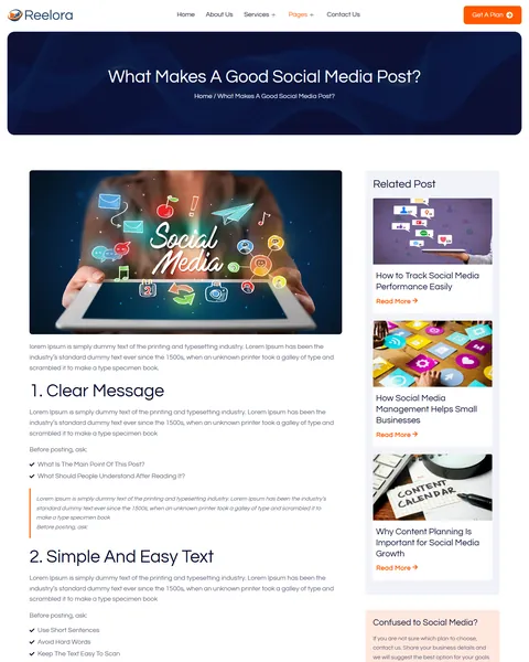 Reelora single blog post layout