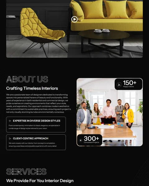 Serene interior studio video panel and about section