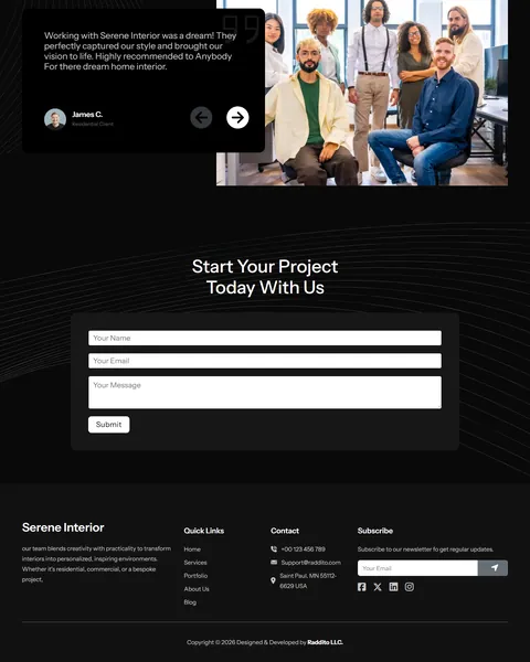 Serene project request form and footer