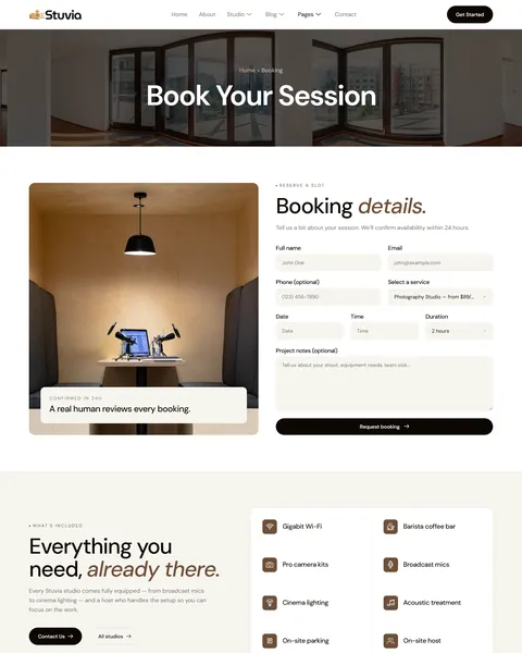 Stuvia studio booking request page