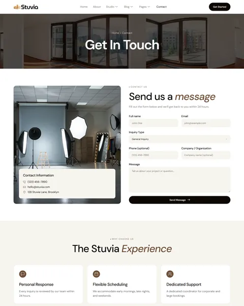 Stuvia creative studio Contact page