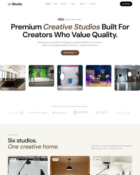 Stuvia studio rental Elementor template kit homepage