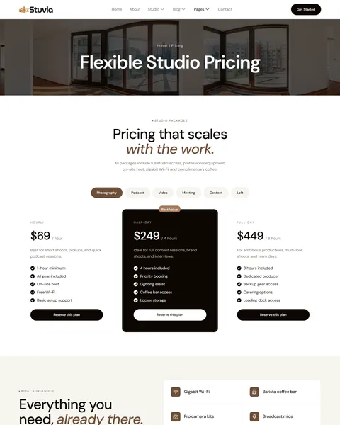 Stuvia studio rental pricing page