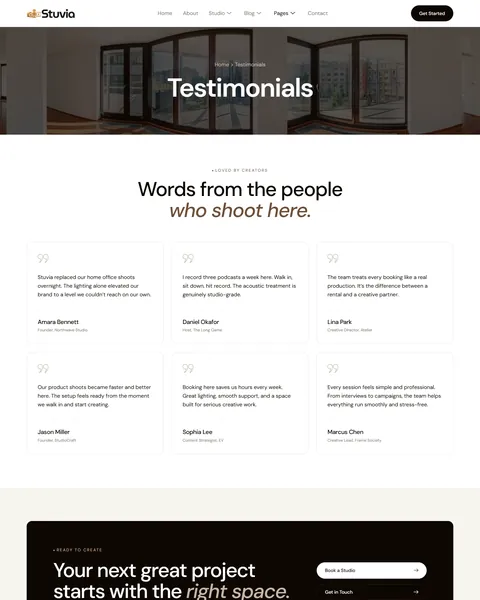 Stuvia studio rental testimonials page
