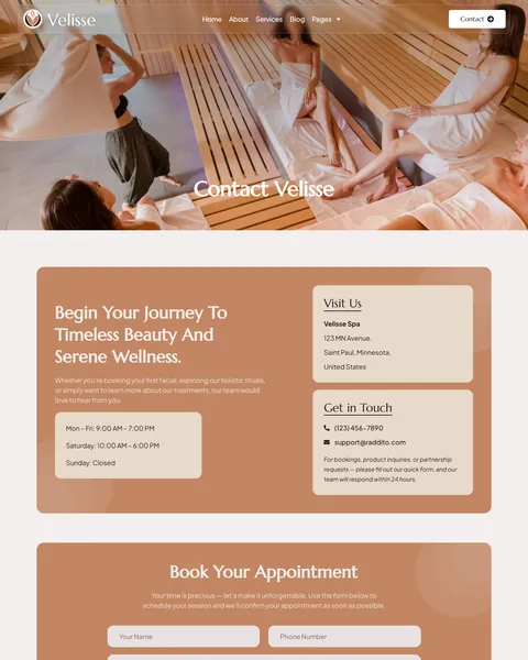 Velisse spa Contact page