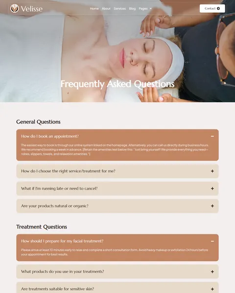 Velisse spa FAQ page