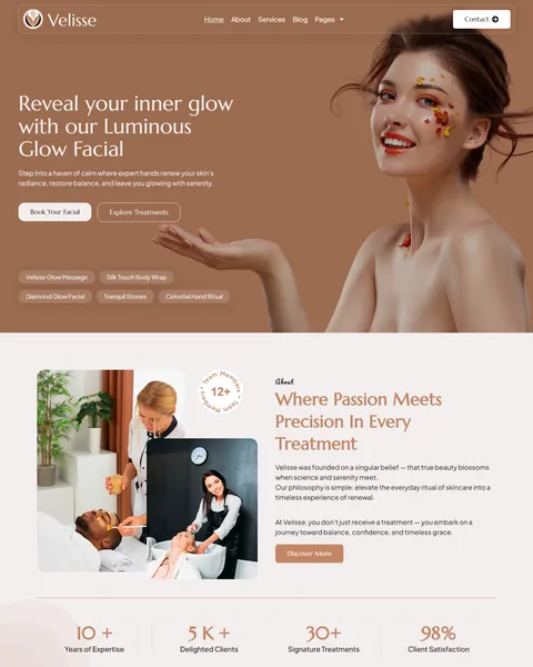 Velisse skincare spa Elementor template kit homepage