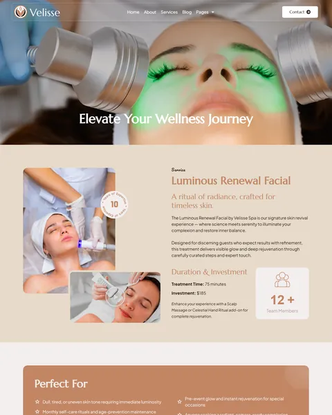 Velisse facial treatment single service page
