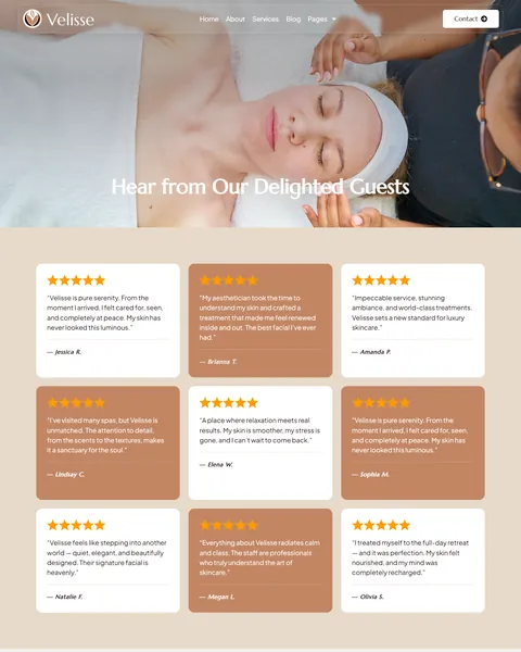 Velisse spa guest testimonials page