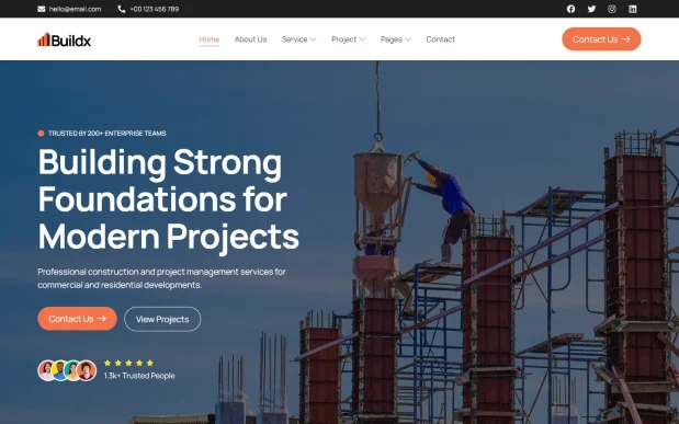 Buildx-1 Construction & Project Management Elementor WordPress Full Website Template Kit