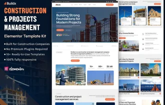 Buildx - Construction Project Management Elementor WordPress Full Website Template Kit Thumbnail