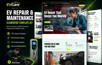 EVcare - Electric Car Service, EV Repair & Battery Maintenance WordPress Elementor Template Kit Thumbnail