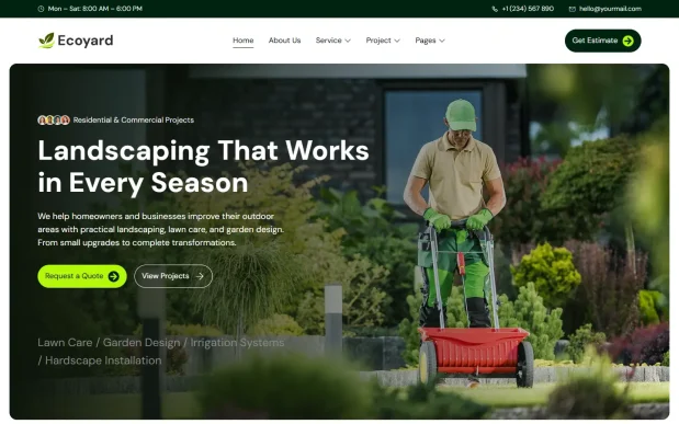 Ecoyard (1) Lawn, Yard & Garden Design Elementor WordPress Full Website Template Kit