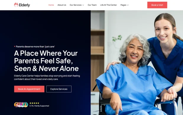 Elderly (1) Senior Care & Private Nursing WordPress Full Website Template Kit