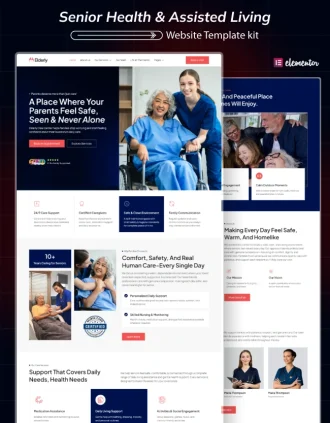 Elderly senior care and assisted living WordPress Elementor template kit