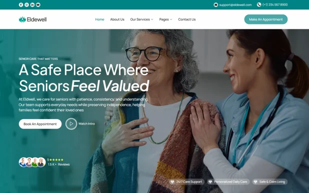 Eldewell (2) Senior Care & Assisted Living WordPress Full Website Template Kit