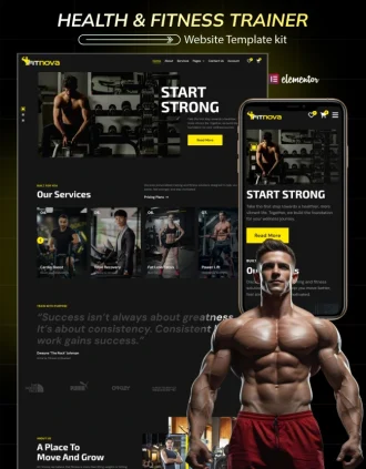 Fitnova Fitness Trainer WordPress Elementor Template Kit Cover