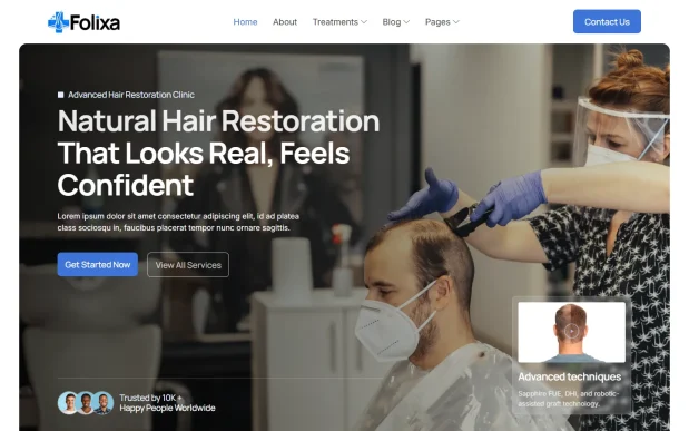 Folixa (1) Hair Transplant Elementor WordPress Full Website Template Kit