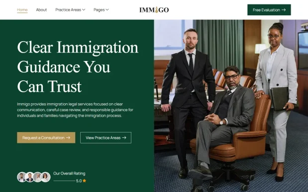 Immigo 1 Immigration Law Firm WordPress Full Website Template Kit