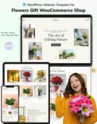 WooCommerce flower shop website template mockup with responsive design