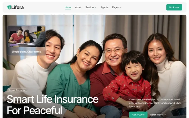 Lifora (1) Insurance Agency Elementor WordPress Full Website Template Kit