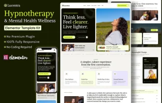 Lucentra Hypnotherapy & Mental Wellness Elementor Template Kit preview