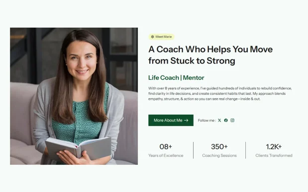 Marie (2) Life Coach & Counseling WordPress Full Website Template Kit